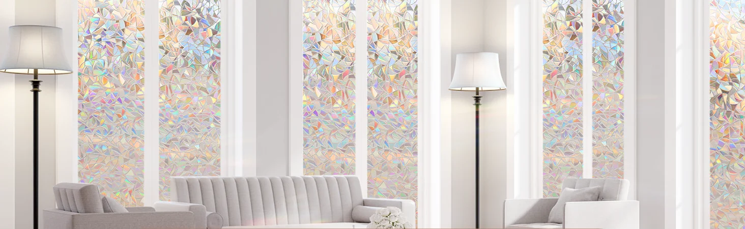 Fenster-Sichtschutzfolie, Regenbogenfarben, statisch haftende Buntglasfolie, Fensterabdeckungsaufkleber, nicht klebend, abnehmbar, reflektierend, für Zuhause – Detail 1