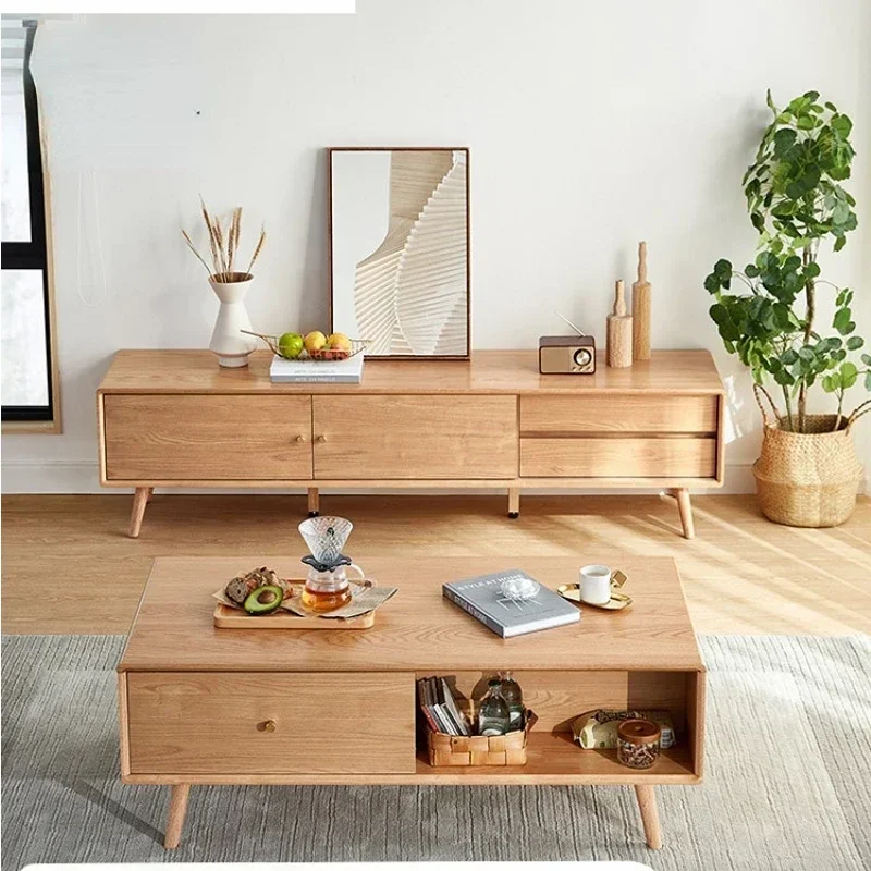 

Solid Wood Oak TV Cabinet and Tea Table Wood Color TV Small Apartment armario joyero con espejo storage cabinet