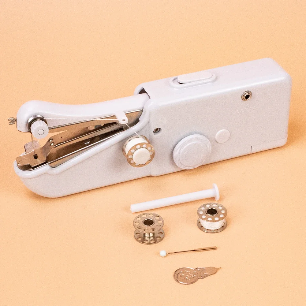 Portable Mini Sewing Machine Handheld Electric Sewing Machine with Bobbin for Needlework Handwork Home Travel Sewing Accessories 2