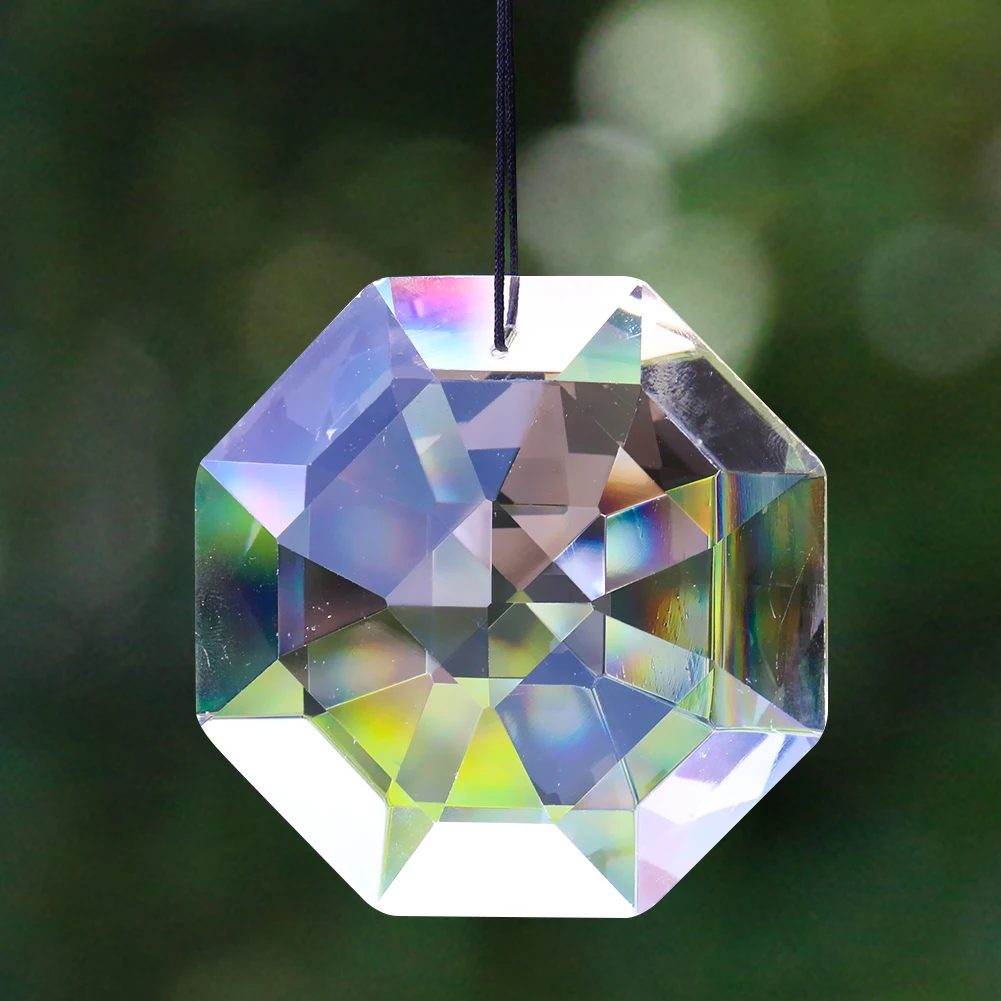 Muy Bien 75mm Octagonal Faceted Crystal Prism Suncatcher Pendant Chandelier Parts DIY Home Garden Hanging Decor Rainbow Maker engraved 7 chakra crystal point wand healing 6 faceted prism natural rock quartz hexagon stone for yoga meditation balancing