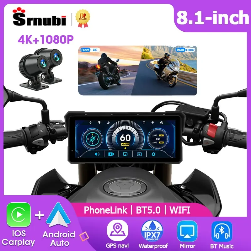 Qiilu DVR Moto Con Doppia Telecamera 1080P Anteriore E Posteriore - Schermo 4 Pollici, WiFi, Impermeabile IP65, Modalità Parcheggio