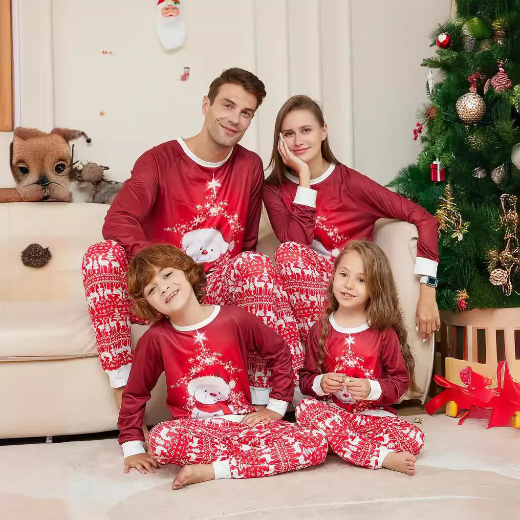 thumbnail image 1 of Conjunto de pijamas navideños para familia, otoño/invierno, bufanda de muñeco de nieve, pijamas navideños, ropa de casa, pijamas para adultos, niños y perros, conjunto de pantalones de pijama, 1 of 5
