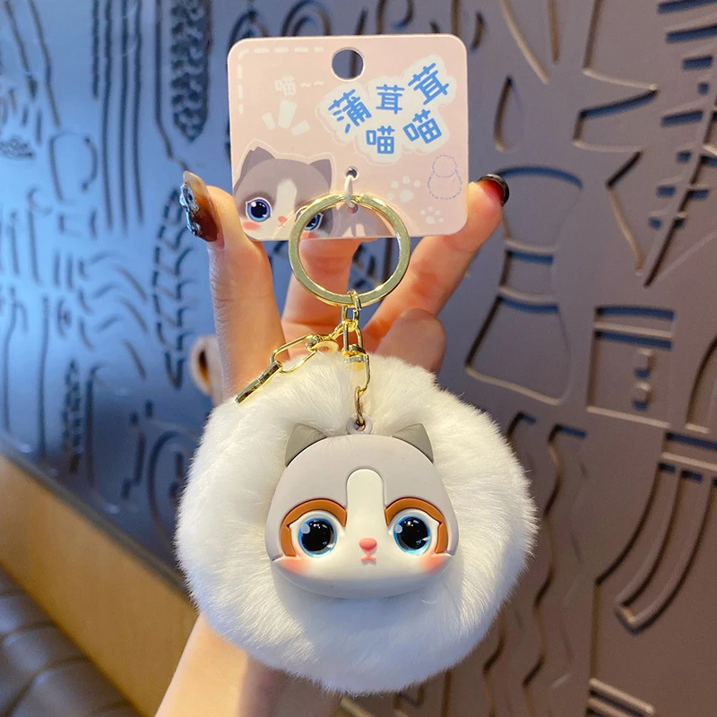 クリエイティブふわふわシャム猫子猫動物キーホルダー女性かわいい