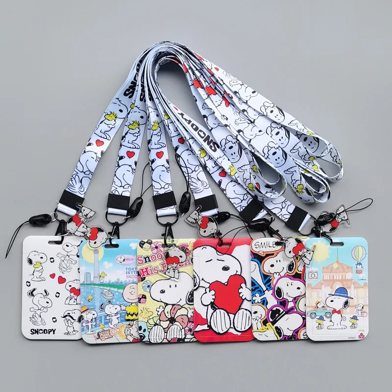 스누피 애니메이션 카드 케이스 카드 랜야드 키 랜야드, 코스프레 배지, ID 카..