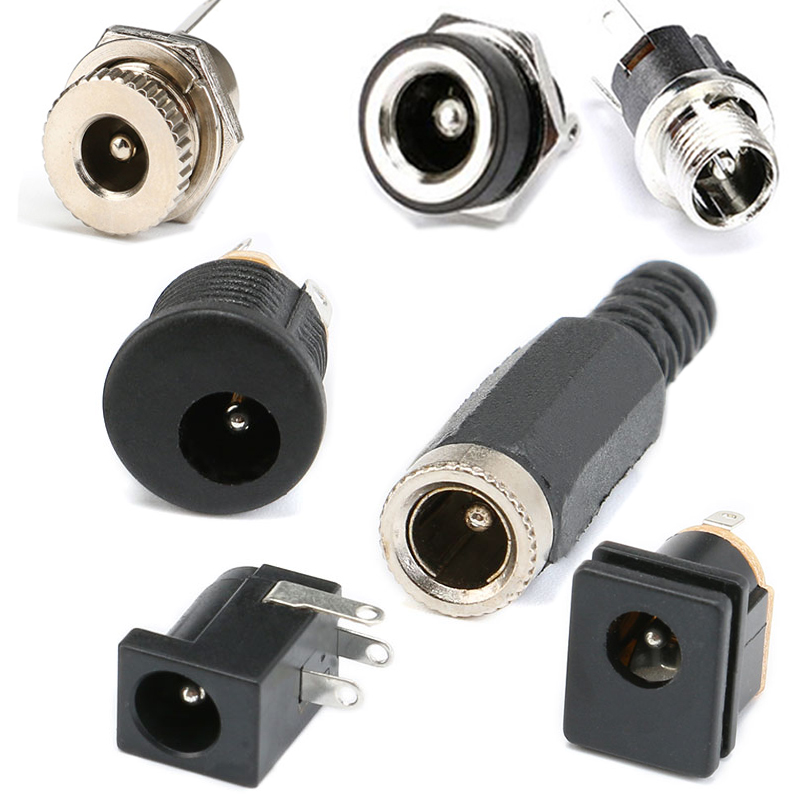  10Pcs DC 2.1 2.5 5.5x2.1mm 3.5x1.3mm Connectors DC Power Plug Male Female Jack Socket Nut Panel Mount DC Power Adapter Connector 