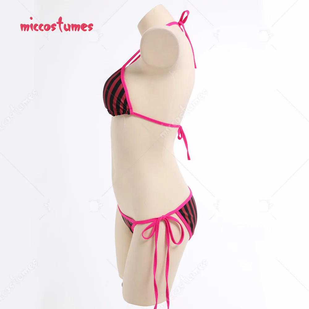 Women Halter Ruffled Bikini Set Triangle Pattern Lace Up Anime Swimsuit Two- piece Bathing Suit Beach 