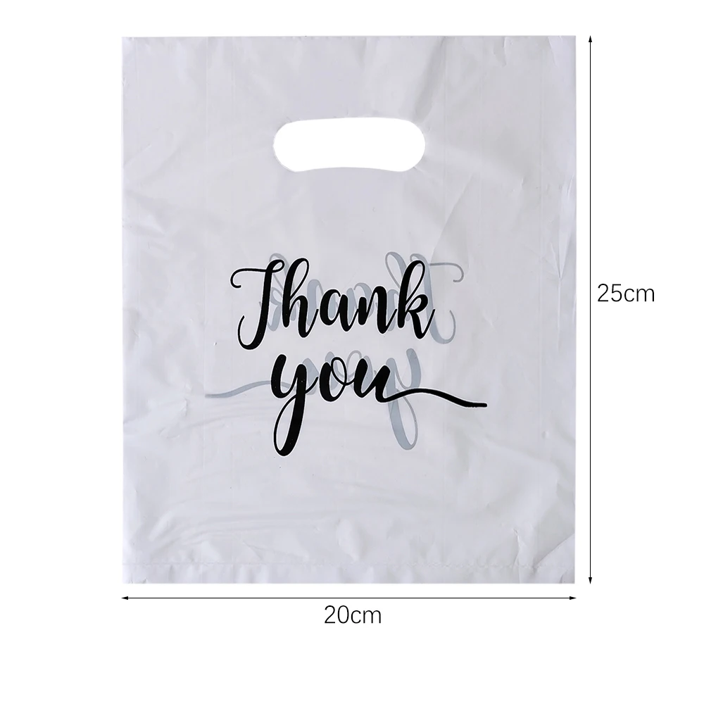 10/50/100Pcs White Gift Packaging Bags Plastic Thank You Bags Gratitude Handbags Retail Shopping Bags Cosmetics Clothing Bags