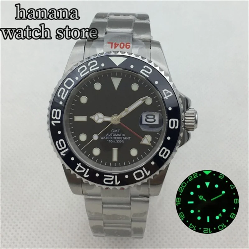 Bliger 40Mm Nh34 Gmt Diving Orologio Meccanico Automatico Da Uomo Lunetta In Ceramica Luminosa Vetro Zaffiro Argento Jubilee Oysterbracciale