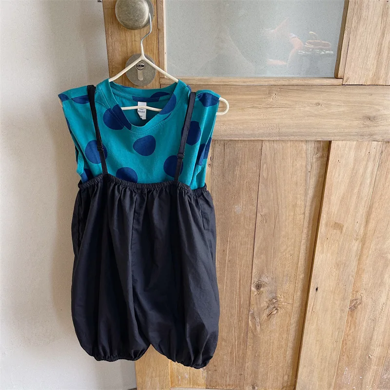 2025 Summer New Korean Baby Girls Solid Versatile Suspender Pants Children Loose Casual Overalls Kids Toddler Lantern Trousers