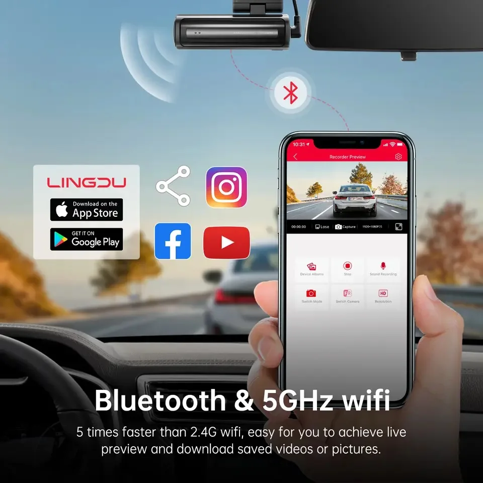 LINGDU LD06 5K  ķ   ڵ DVR  5.8GHz  GPS BT Ʈ , 24 ð    ȭ G-