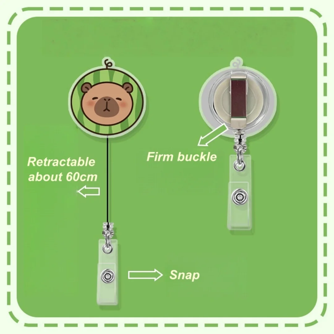Capybara Acrylic Badge Holder Cartoon Animal Retractable Badge Reel Nurse Doctor Office Use Clip ID Card Holder Badge Reel