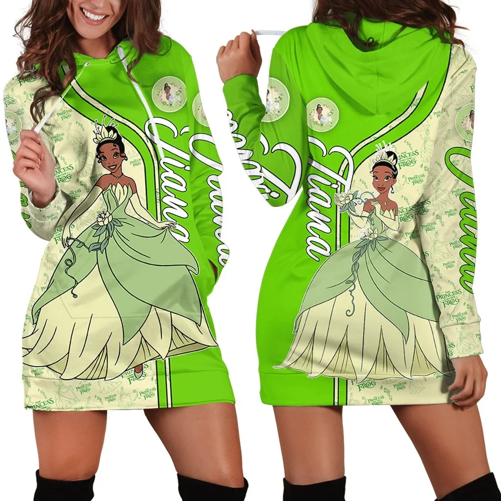 

Disney Cartoon Princess Tiana Dress Summer Women's Hoodie Sweatshirt Dress Fashion Disney Dress Sweatshirt Dress 3D Hoodie