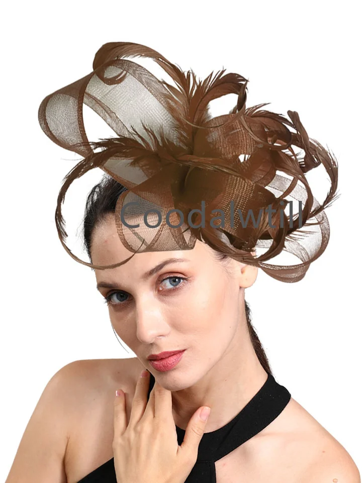 Cappello Fascinator da Donna, Elegante Fascia per Capelli da Donna con Piume Copricapo con Rete Floreale Fiore Mesh Pizzo Cappello, per Feste Chiesa Matrimonio Cocktail (Rosso rosa, Taglia unica