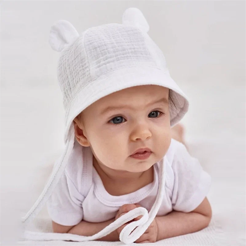 Spring Autumn Solid Color Soft Baby Bucket Hat Cotton Fisherman Hats Kids Summer Toddler Boy Girls Panama Sun Cap Children 0-12M 5
