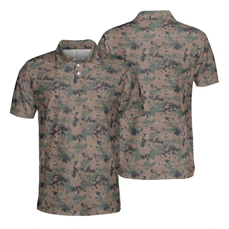 Pixel Camouflage Print Men Polo Shirt Colors Hawaiian Vacation