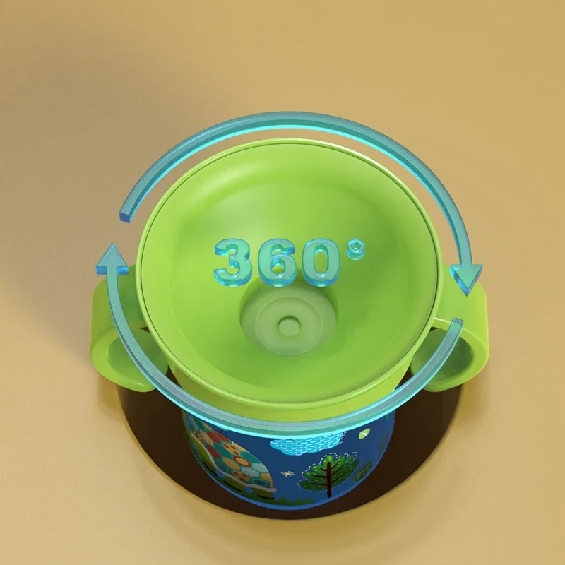 Drinking Cup Water Cup Feeding Cup 360 Rotated Cartoon Baby Learning Drinking Cup with Double Handle Flip Lid Leakproof Infants Water Cups Bottle BPA Free