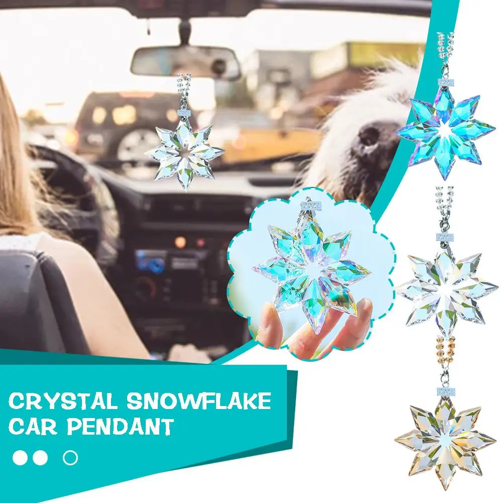 

Color Snowflake Crystal Car Pendant Shiny Glass Prism Sun Catcher Rearview Mirror Hanging Christmas Decor For Home Garden G5L5