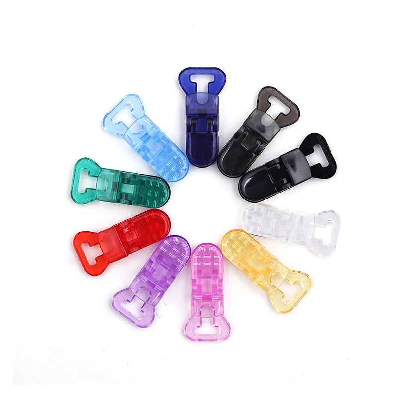 Sutoyuen 10pcs 1.0cm Clear Baby Plastic Pacifier Clip T Shape Mam Nuk Dummy Chain Toy Adaptoer