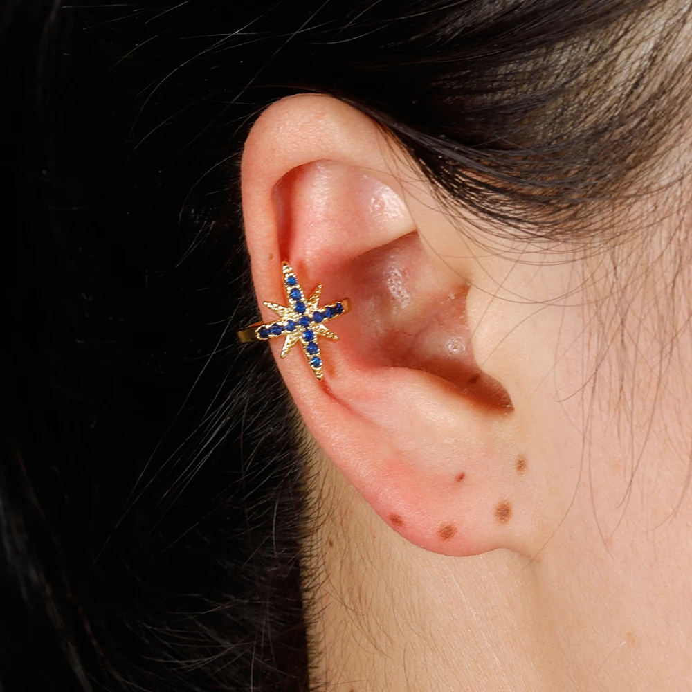 Vintage Star Ear Clips Without Piercing for Women Sparkling Zircon Ear Cuff Clip Earrings Wedding Party Fashion Gifts ear clip earrings,clip earrings,ear clip,star hoop earrings