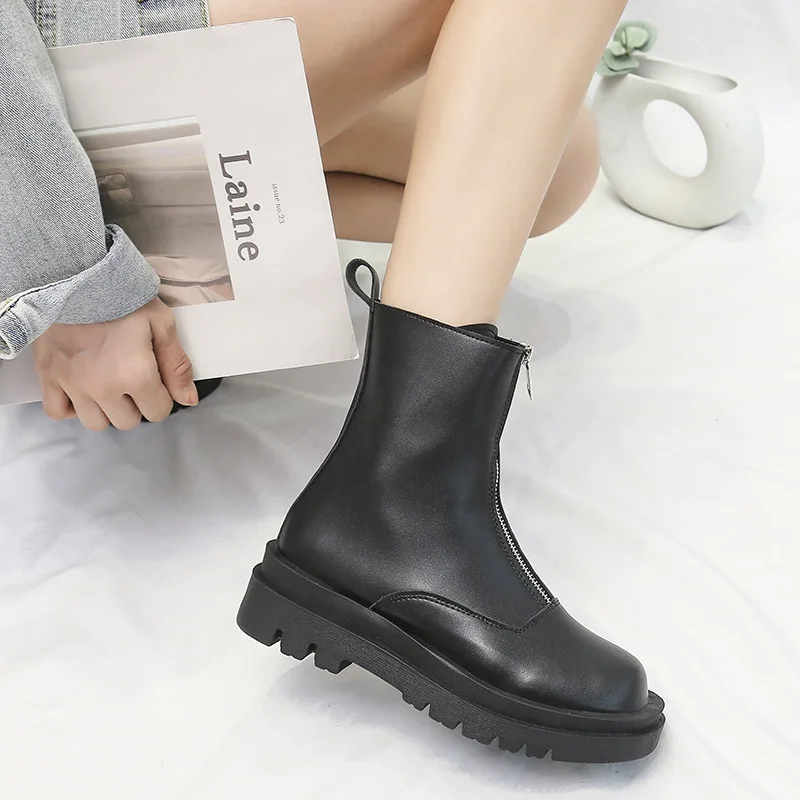 Big Size 42 Platform Ankle Boots For Women Fashion Slip On Thick Bottom Short Boots Autumn Winter Ladies Elegant Mordern Booties