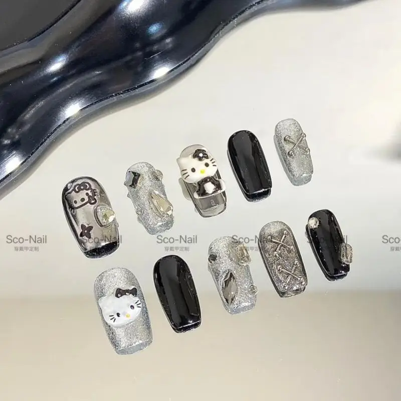

Мультяшные милые ногти Hello Kitty Ins японское аниме ногти простые модные милые ногти ручной работы милые и острые темпераментные маникюрные
