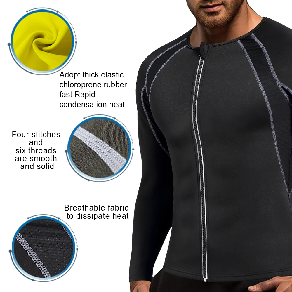 LAZAWG Men Neoprene Jacket Weight Loss Long Sleeve Sweat Top for Fats Burner Rapid Sweating Body Shaper Thin Thermo Sport Shirt