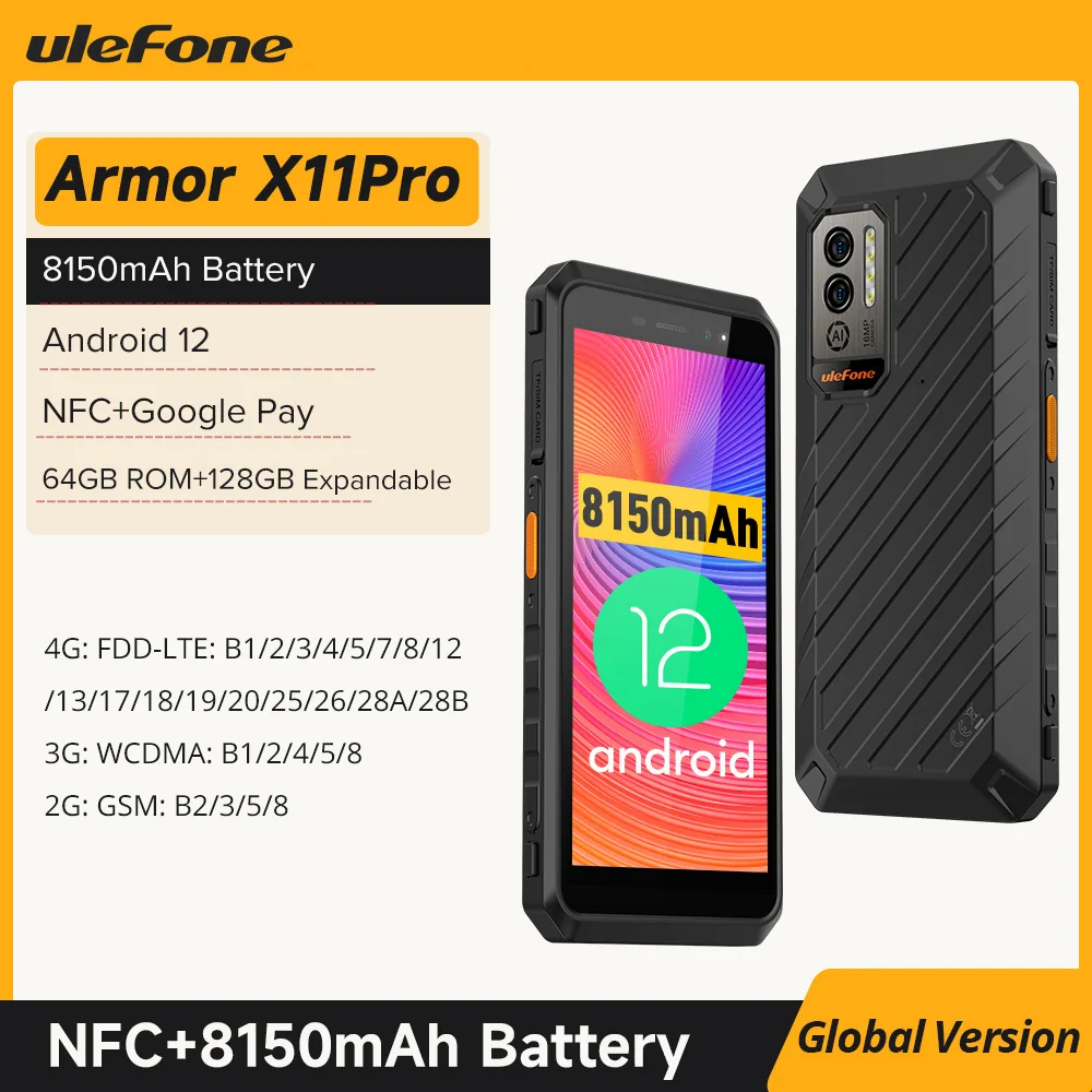 

Ulefone Power Armor X11 Pro Rugged Phone 8150 mAh 64GB ROM Waterproof Smartphone NFC 2.4G/5G WiFi Mobile Phones Global version