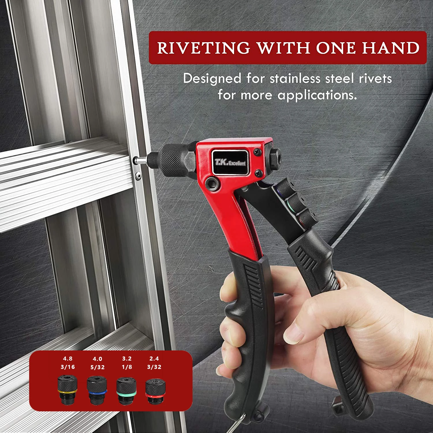 Hand Threaded Rivet Gun Rivet Gun Tools Single Manual with 4-Sizes Tool Heads Mandrels Repair Tool Scrimpado 리벳건