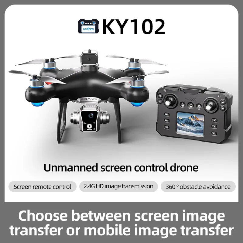 Drone KY102 MAX GRIS déplié avec téléphone en mode contrôle, fonction GPS activée