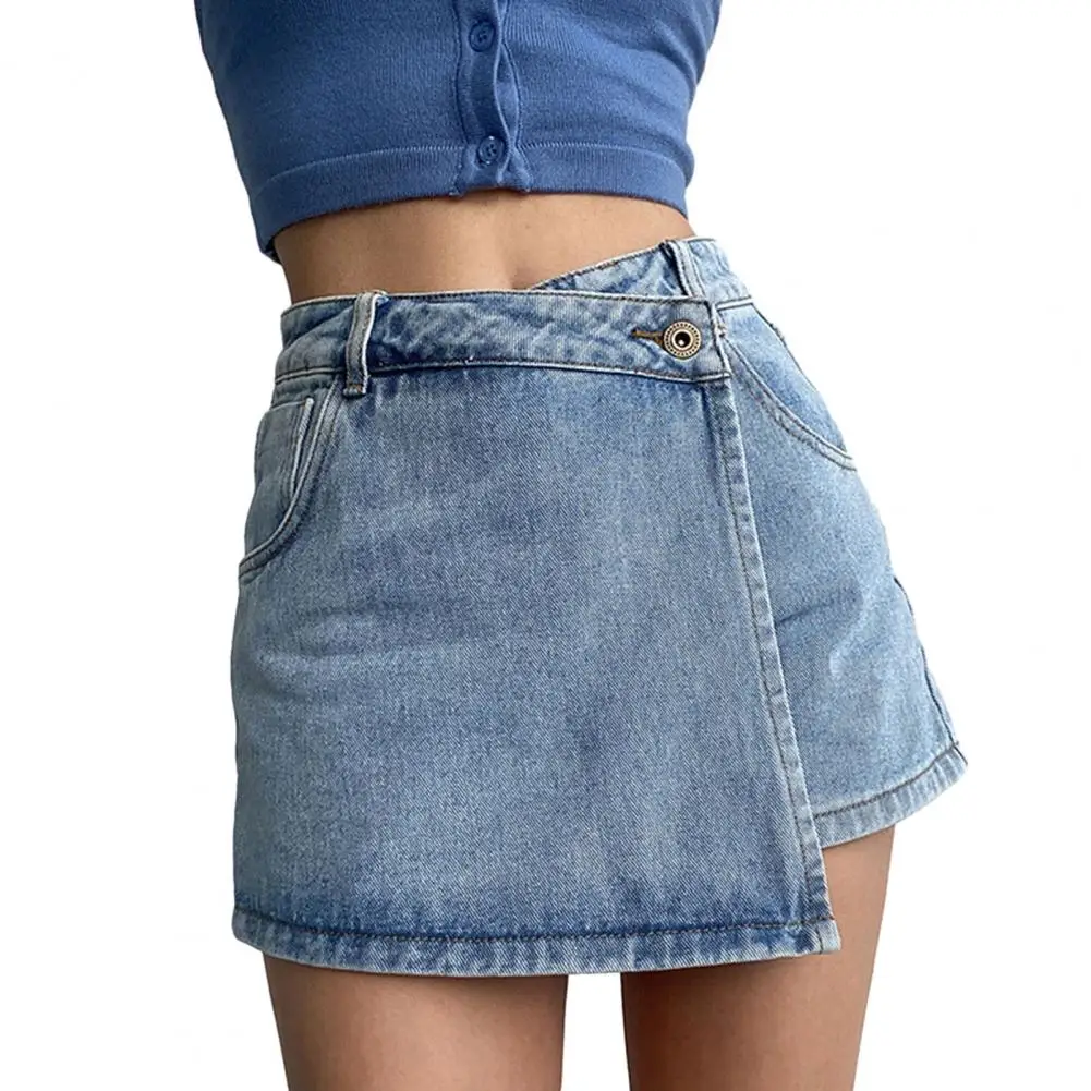 

Mini Denim Skirt Shorts Women A-line Fake Two-piece High Waist Tummy Control Slim Vintage Summer Shorts for Women