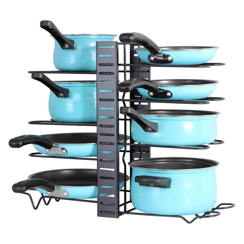 Detachable folding multi layer vertical pot cover rack kitchen storage