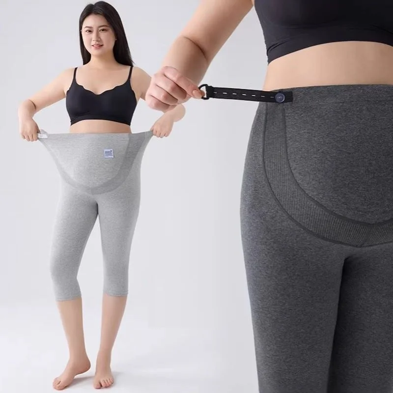 여름용 조절 가능 임산부 바지 하이웨이스트 임신 요가 레깅스 플러스 사이즈 임산부 슬림 카프리