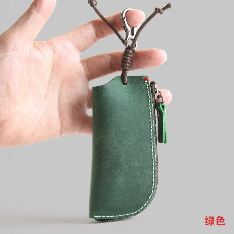 Crazy Horse Leather Casual Zipper Key Case Men's Waist Hanging Genuine Top Cowhide Coin Purse Car Multi-function Keychain