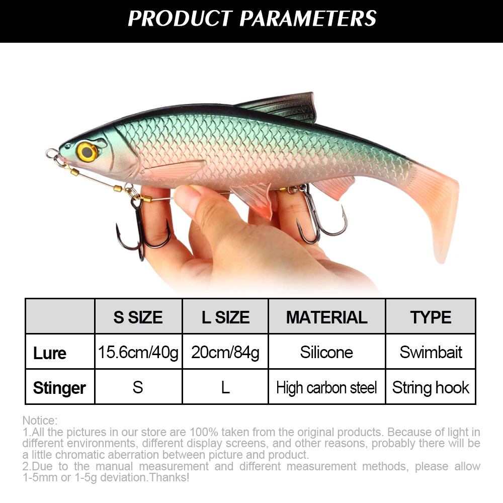 Spinpoler Soft Bait Shad Pike Bass Lures 15.6cm/20cm Paddle T Tails  Swimbait Plastic with Stinger Rig Fishing Tackle Pesca
