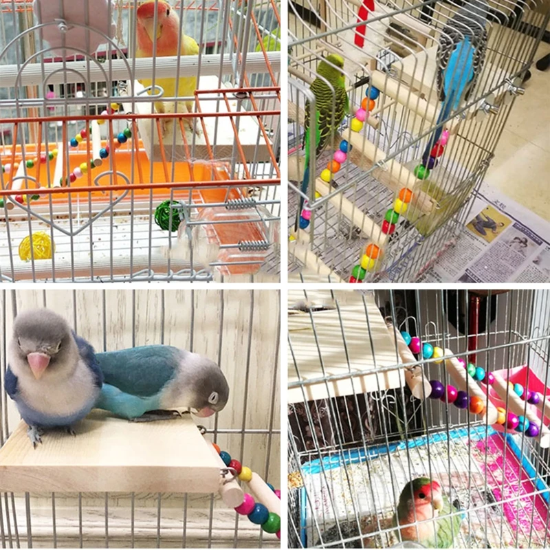 Wooden Parrot Hamster Climbing Ladder Swing for Play Toys Set Birds Hanging Bridge Exercise Perch Stand Platform Cage for 87HA
