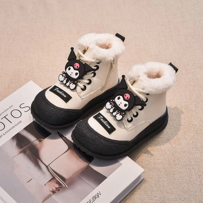 

Sanrio Snows Boots Kids Plus Velvet Thicken Hot Anime Figure Kuromi Cotton Shoes Winter Keep Warm Kawaii Cute Cartoon New Style