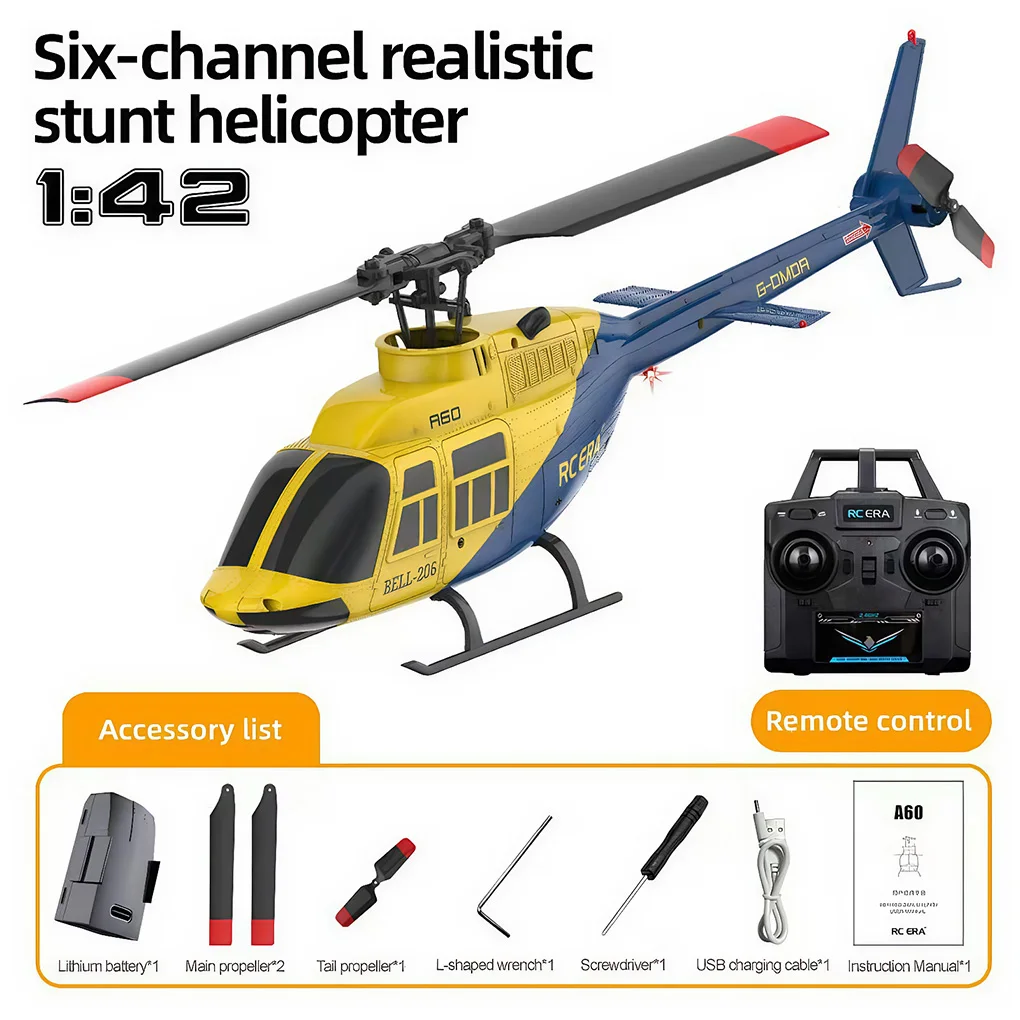 1/42 RC ERA A60 BELL206 RC 헬리콥터 4채널 싱글 블레이드 에일러론 프리 6축 자이로스코프 2.4G 고도 유지 광학 흐름 포지셔닝