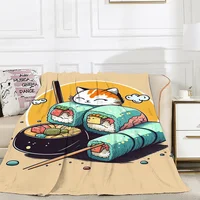 Fluffy Plaid Sushi Cat Character Blanket for Sofas Bed Blankets for Decorative Sofa Designer Throw Blanket King Size Beach Towel 1