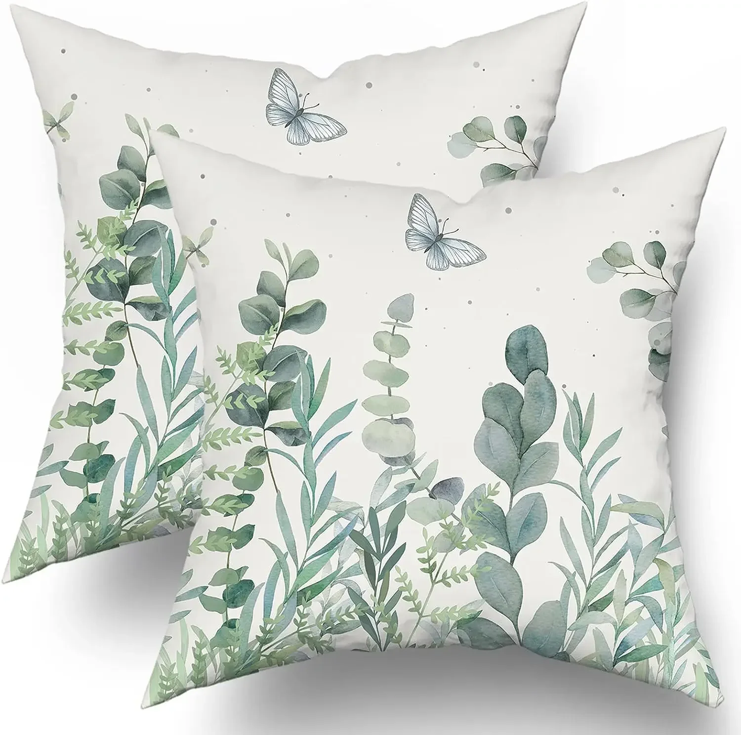 Eucalyptus Leaves Cushion Covers 18X18 Inch Set of 2 Sage Green Leaf Butterfly Pillow Cases Spring Summer Floral Pillow Covers 1