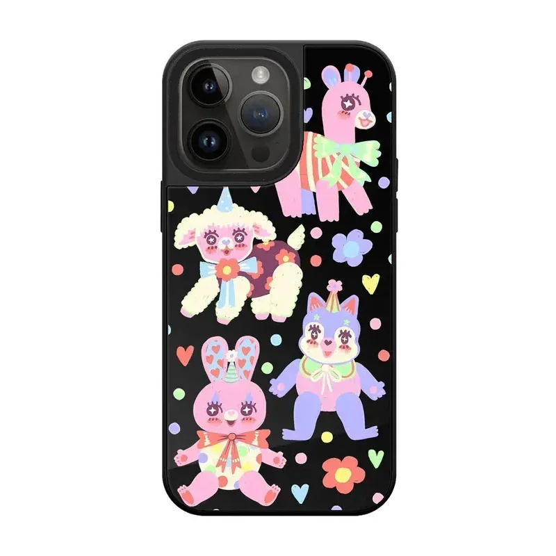 

Cartoon Rabbit Cat Graffiti MagSafe Mirror Surface iPhone 11 12 13 15 14 Pro Max Protective Case, Fits iPhone 15 Pro Max