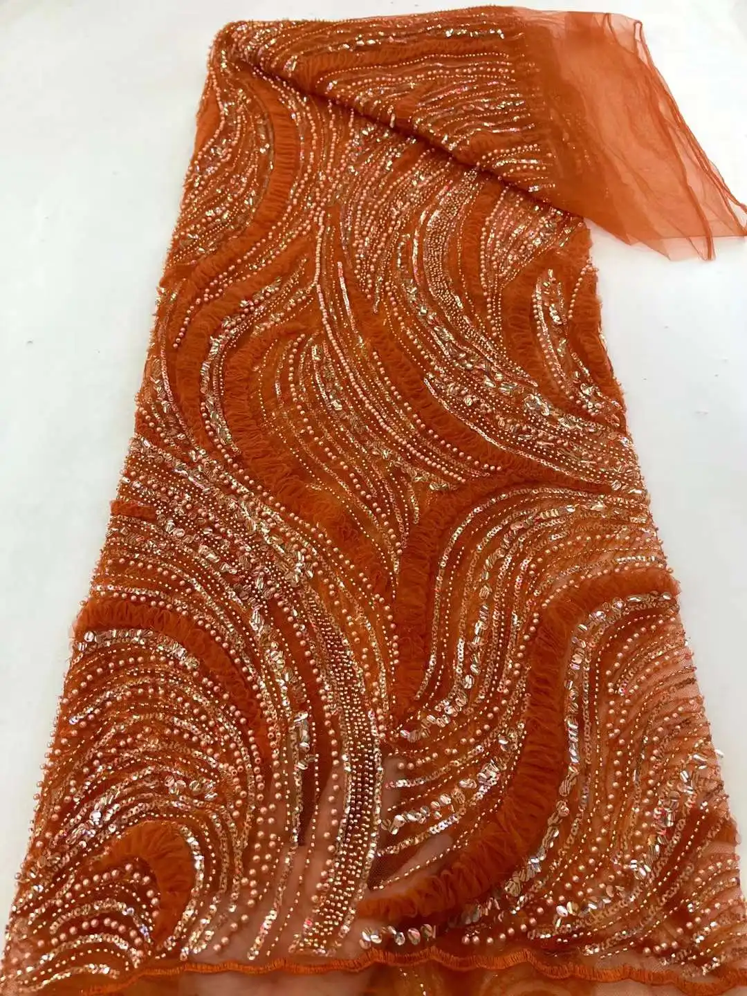 

Luxury Beads French Lace Embroidery With Sequins African Lace Fabric 2023 High Quality for Party Sewing