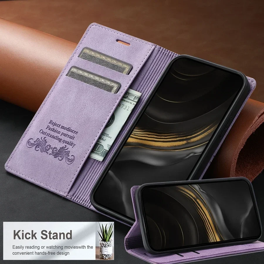 Luxury Leather Flip Wallet Case - Sophisticated Card Holder Design