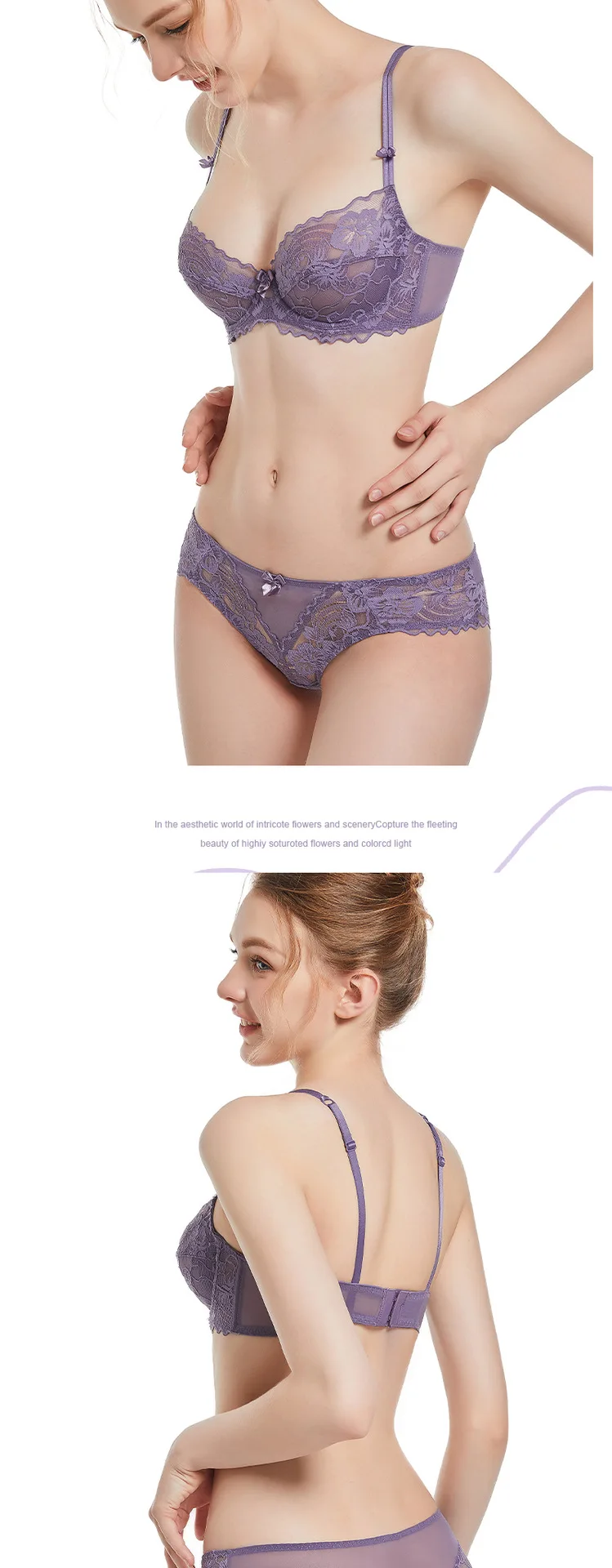Logirlve Damen-Set, sexy, atmungsaktiv, ultradünn, Push-up-BH mit Spitzenhöschen, elegante Unterwäsche für den täglichen Gebrauch – Detail 8