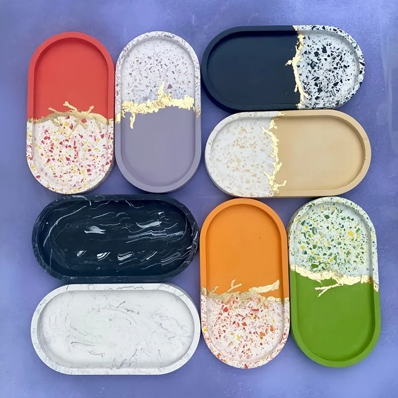 1pc Cement Silicone Molds Oval Tray | DIY Concrete Plaster Coaster Pottery Mould Home Decoration Handmade Crafts Ornement