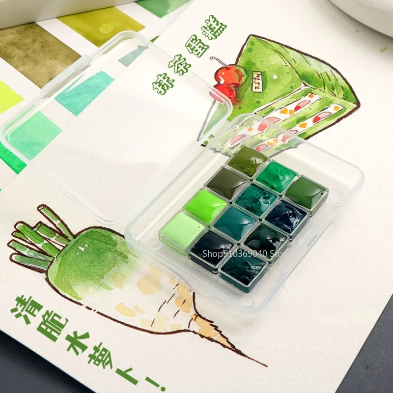 Watercolor painting set watercolor paint watercolor pigment 12 Colors white night watercolor paint packed 0.5/1ML green series artist grade plant painting portable travel art supplies
