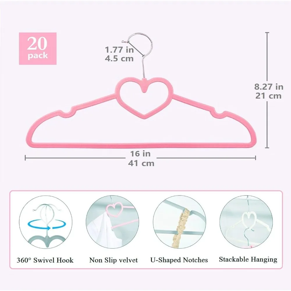 Velvet Hangers 20 Pack, 16" Non Slip Adult Hangers, Slim Clothes Hanger with 360 Degree Swivel Hook - Durable & Cute for Coats,