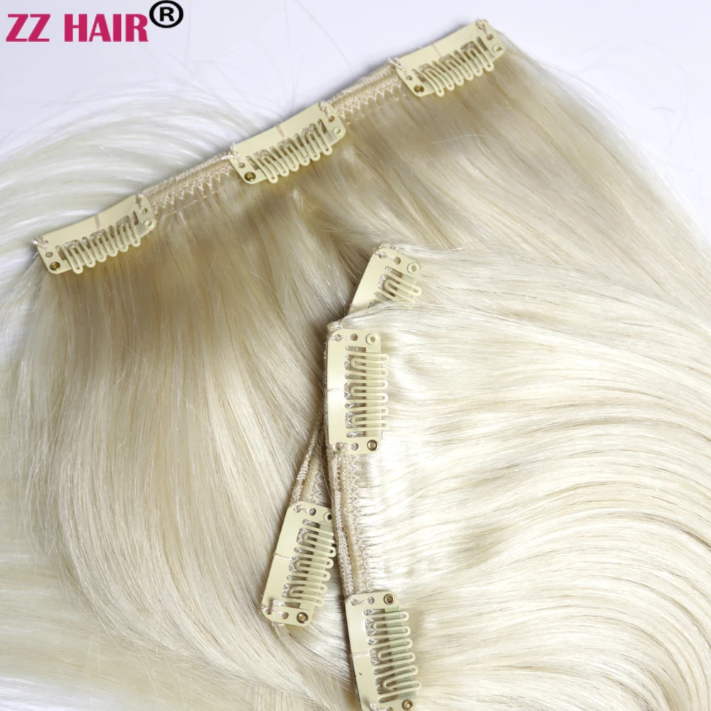 ZZHAIR 16"-28" Human Remy Hair Extensions Clips-in 60g-200g Three Pieces 3pcs Set 1x15cm 2x10cm Natural Straight