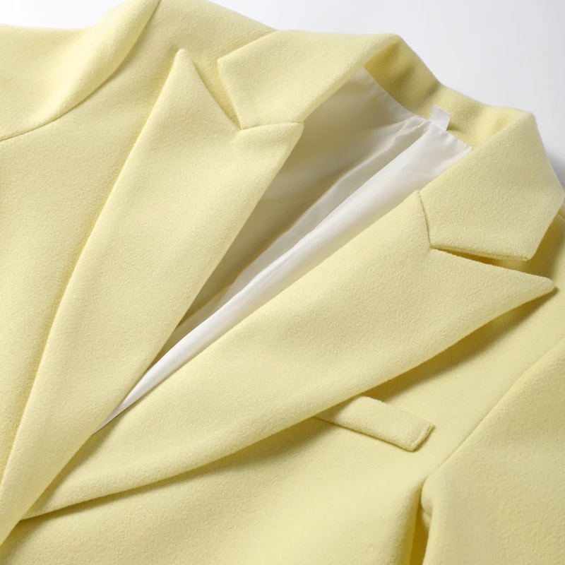 Fashion Woolen Long Coat Women Autumn Full Sleeve Button Fake Pocket Split Yellow Overcoat Elegant Oversize New in Outwear