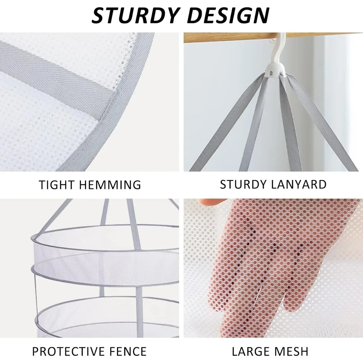 Anti-deformation Hanging Laundry Basket 2 layers Mesh Clothes Drying Net Household Folding Rack Sweater Blouse Socks 5
