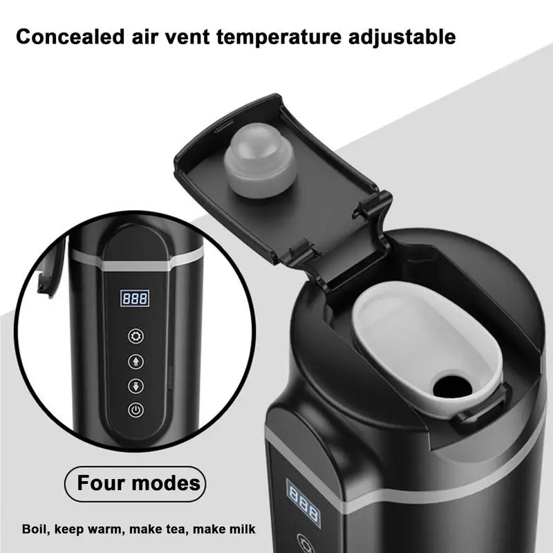 Bouilloire électrique De Voyage 12V/24V Pour Voiture - 450ml - Écran LCD Contrôle Température - Noir - Pour Café, Thé En Déplacement - 8